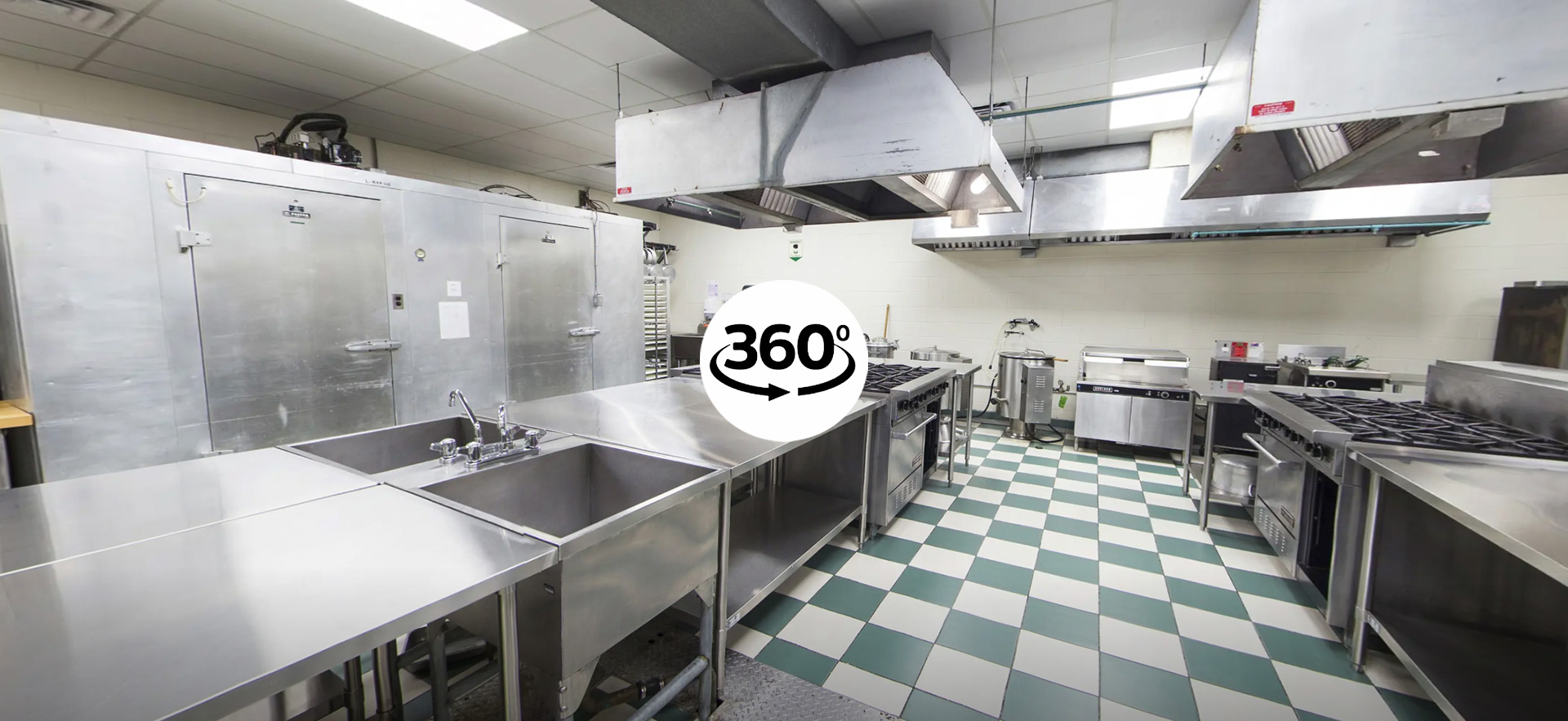 360 degree virtual tour icon over photo of Culinary lab