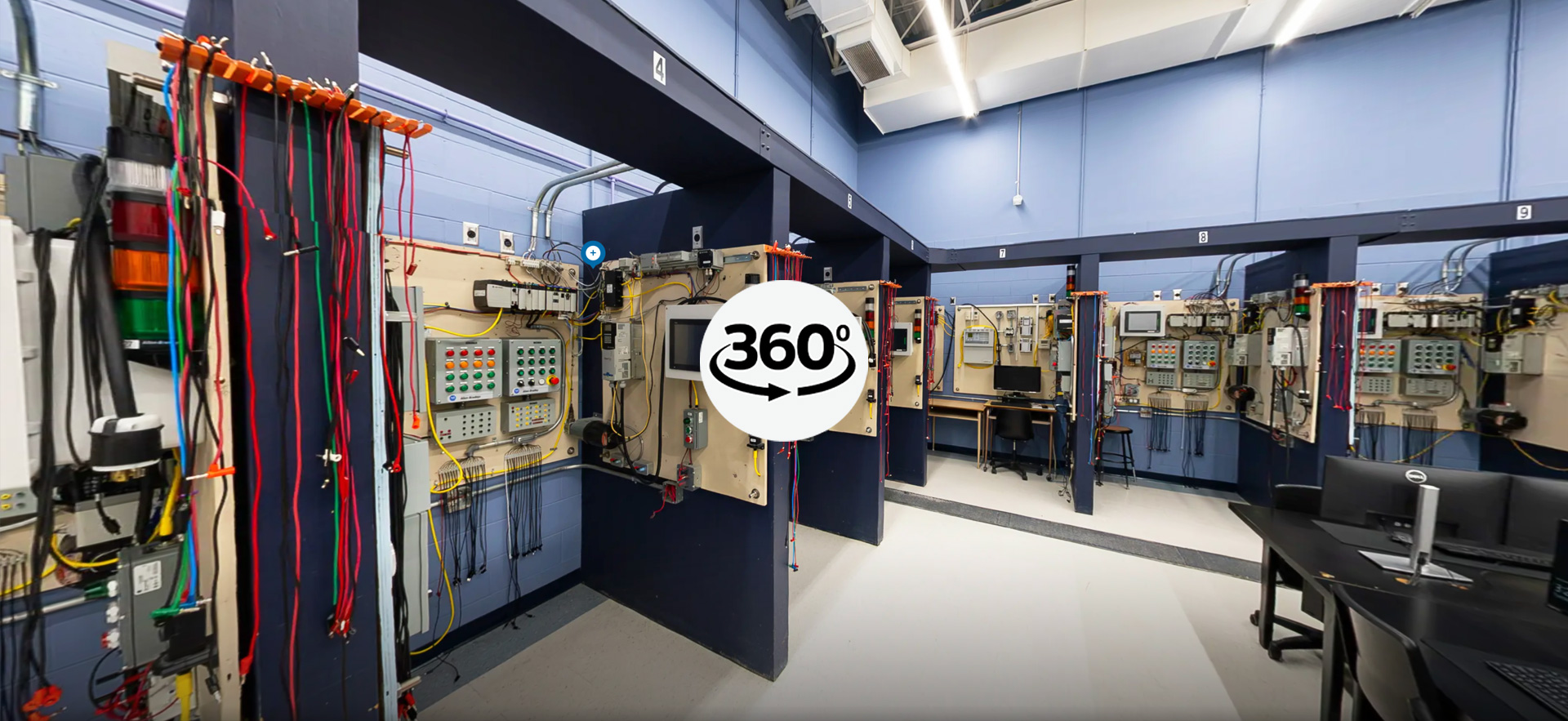 360 degree virtual tour icon over photo of Automation Systems Lab