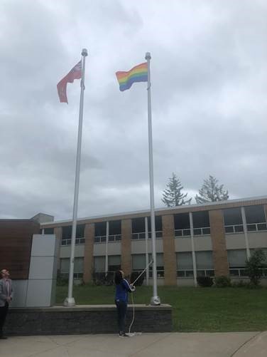 The Pride Flag is raised at Sault College to celebrate and honour Pride month.