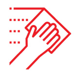 icon image of hand with cloth indicating cleaning and disinfecting