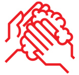 icon image of hands with bubbles indicating hand washing