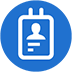 blue circle icon with clipboard in centre showing a head and lines for writing
