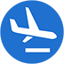 blue circle icon with white airplane in centre