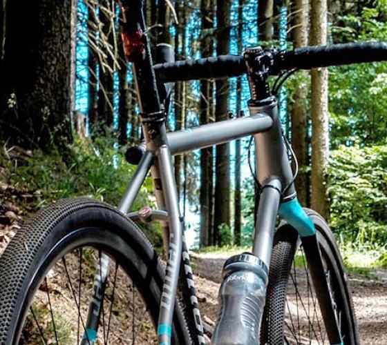 Closeup of bike on trail system