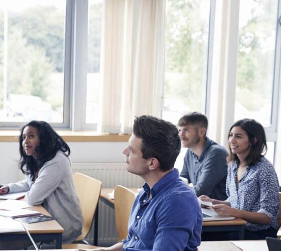 Students look up from their desks