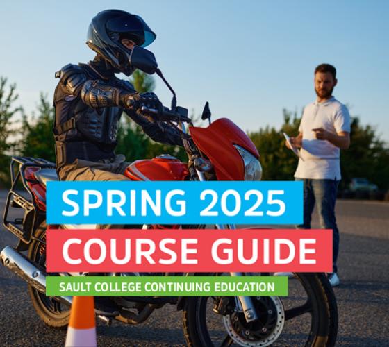 Student on motorcycle outside on course with instructor 