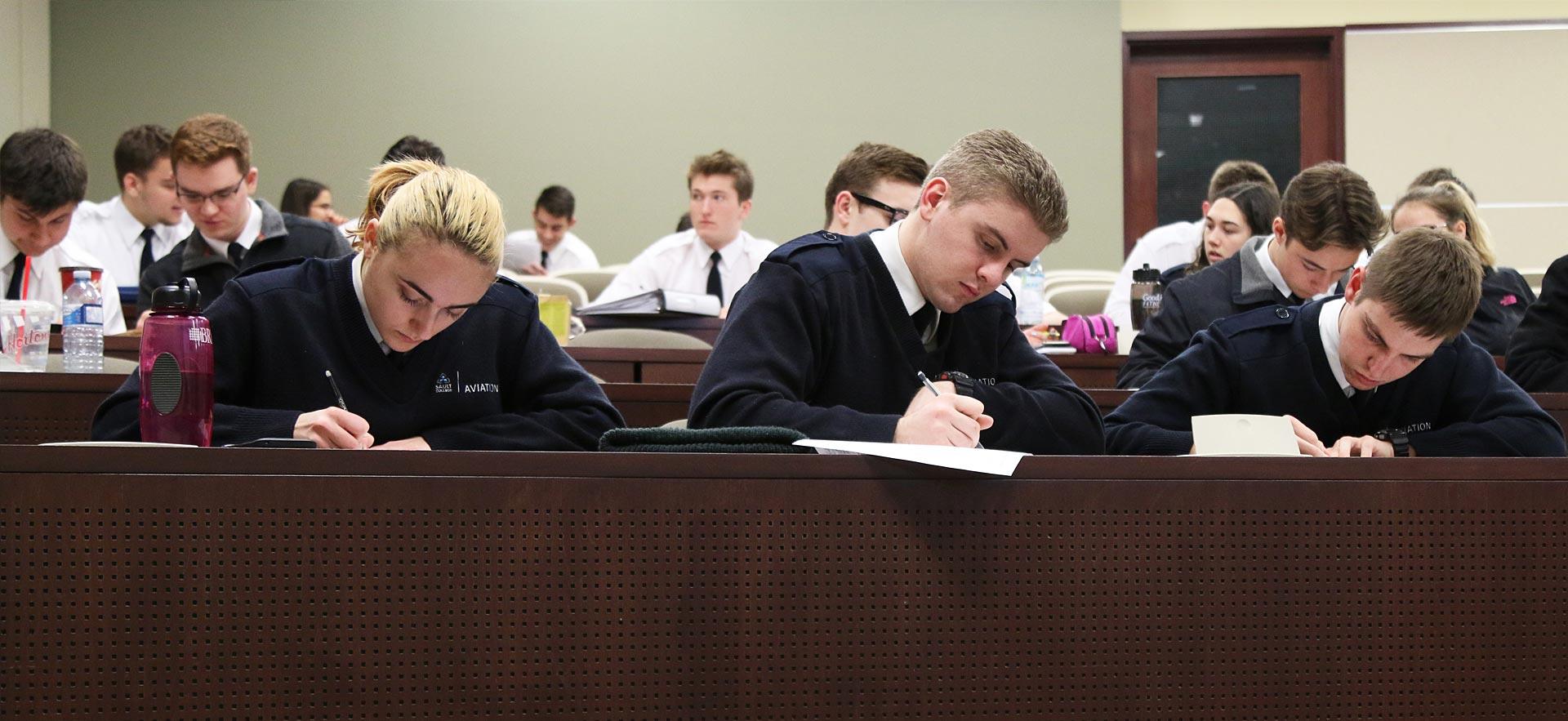 Aviation class taking a test.