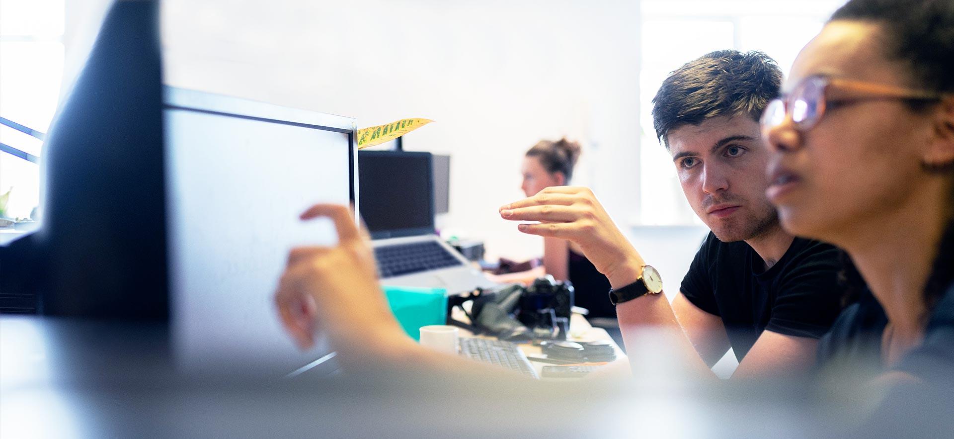 Female student learning web development.