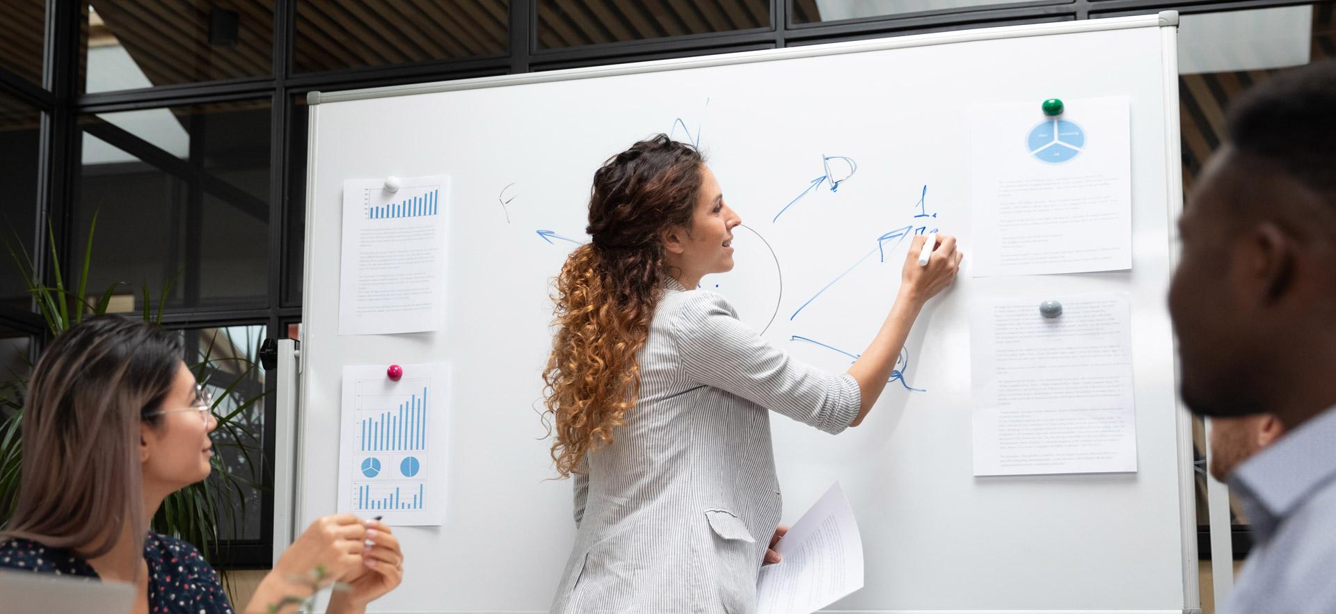 A female sales manager creating a sales diagram for her team