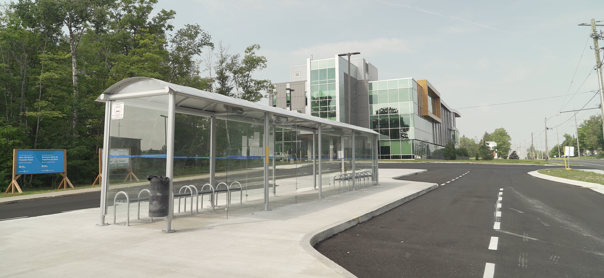 photo of Northern Ave. Transit Hub bus stop with Sault College in background