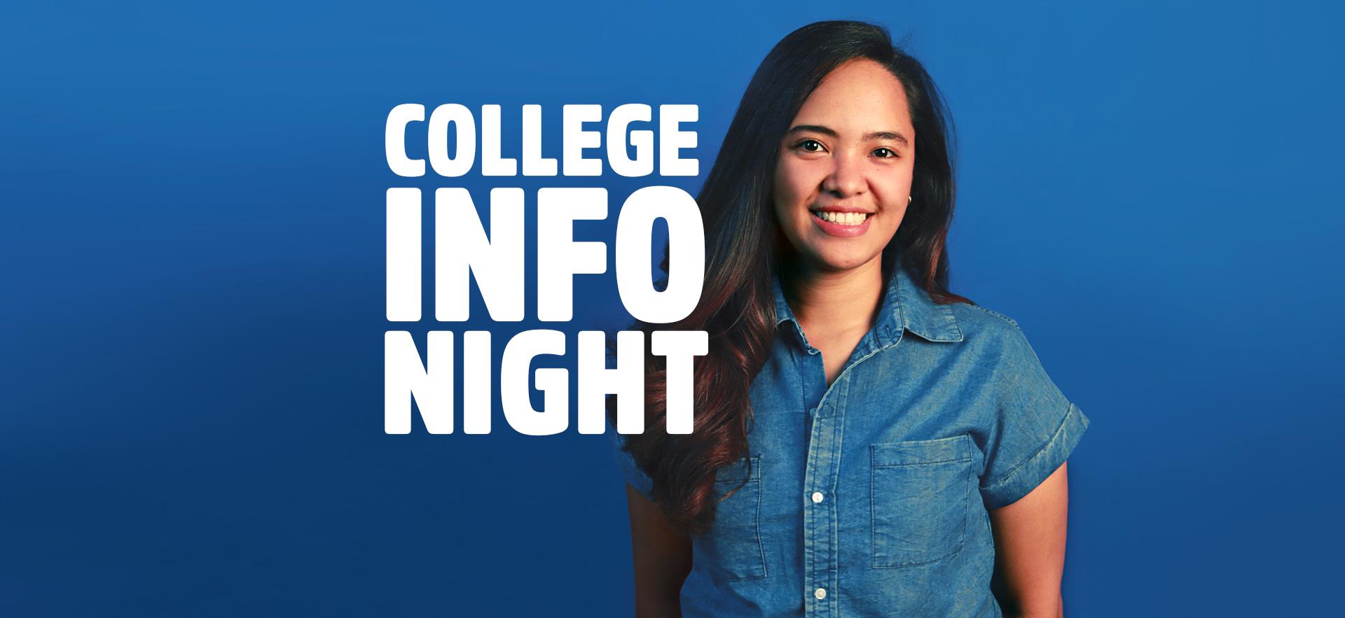 College Info Night image with student in blue with blue background