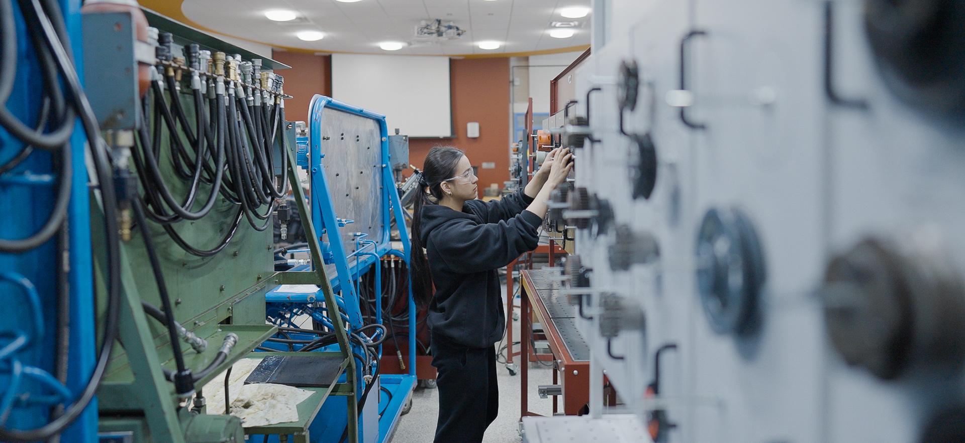 Mechanical Engineering student working in the Mechanical Lab