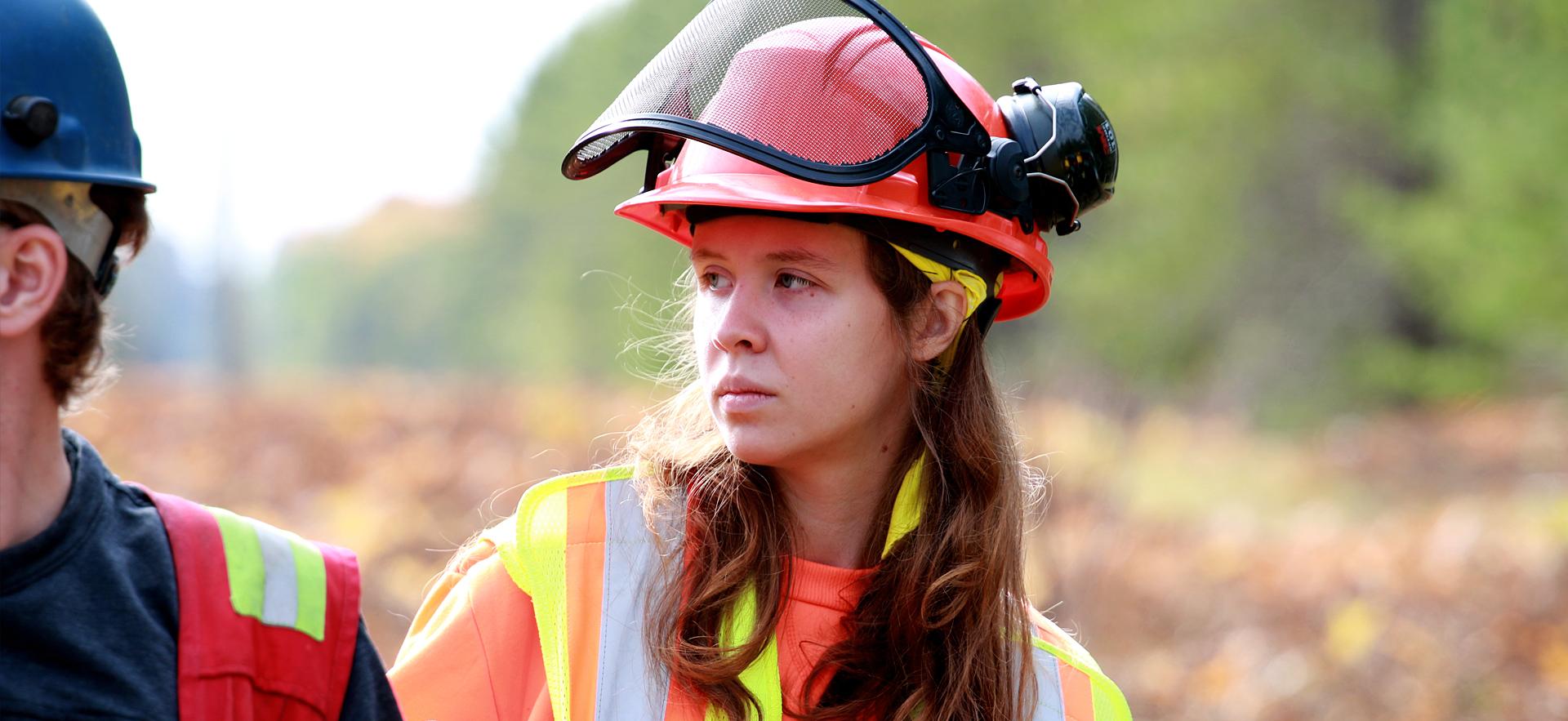 Forestry Tech student in gear in the bush