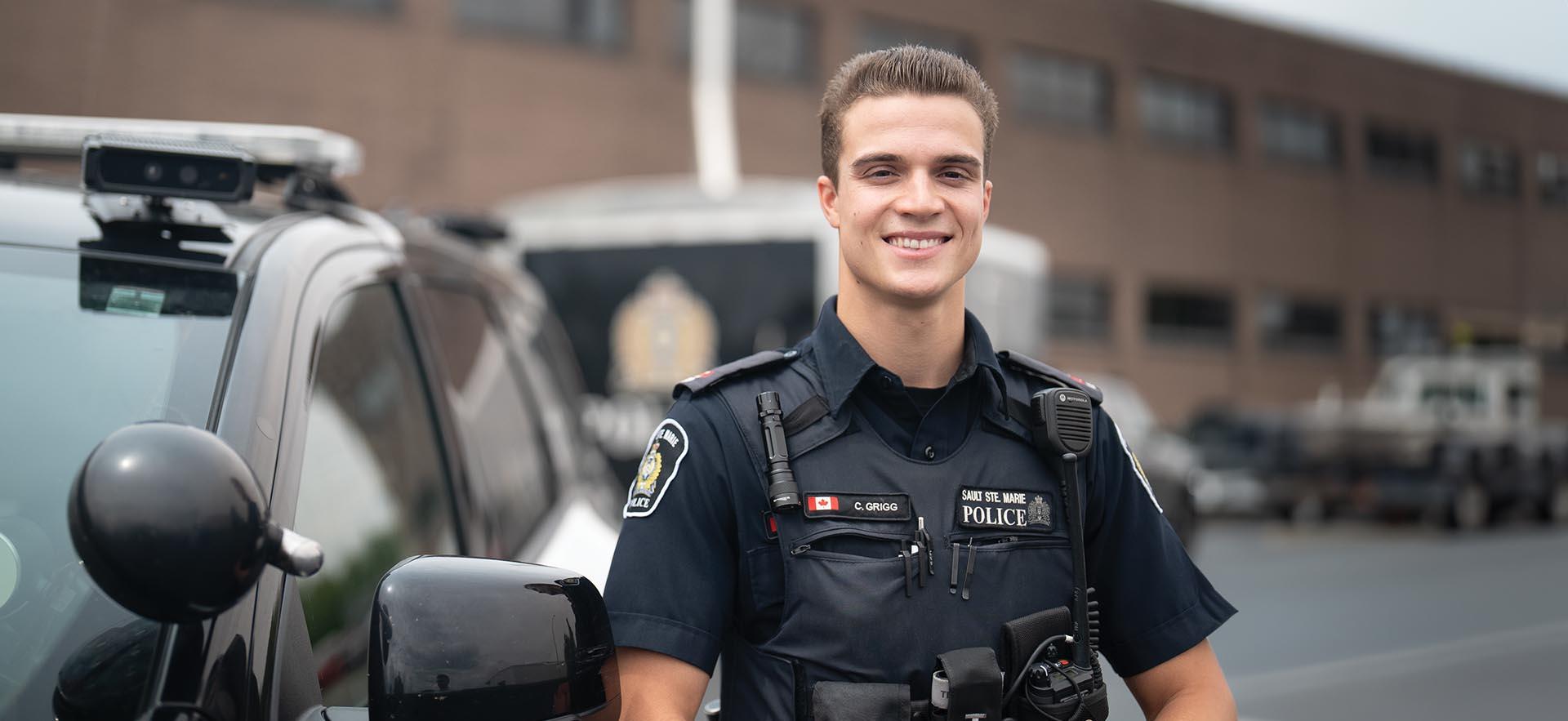 Policing student in city police uniform