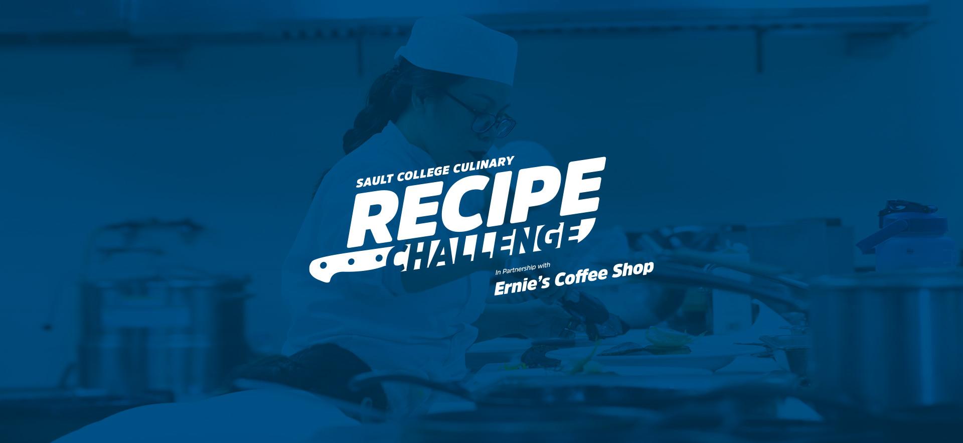 Blue colour overtop of Culinary student cooking in the kitchen with contest text overlay