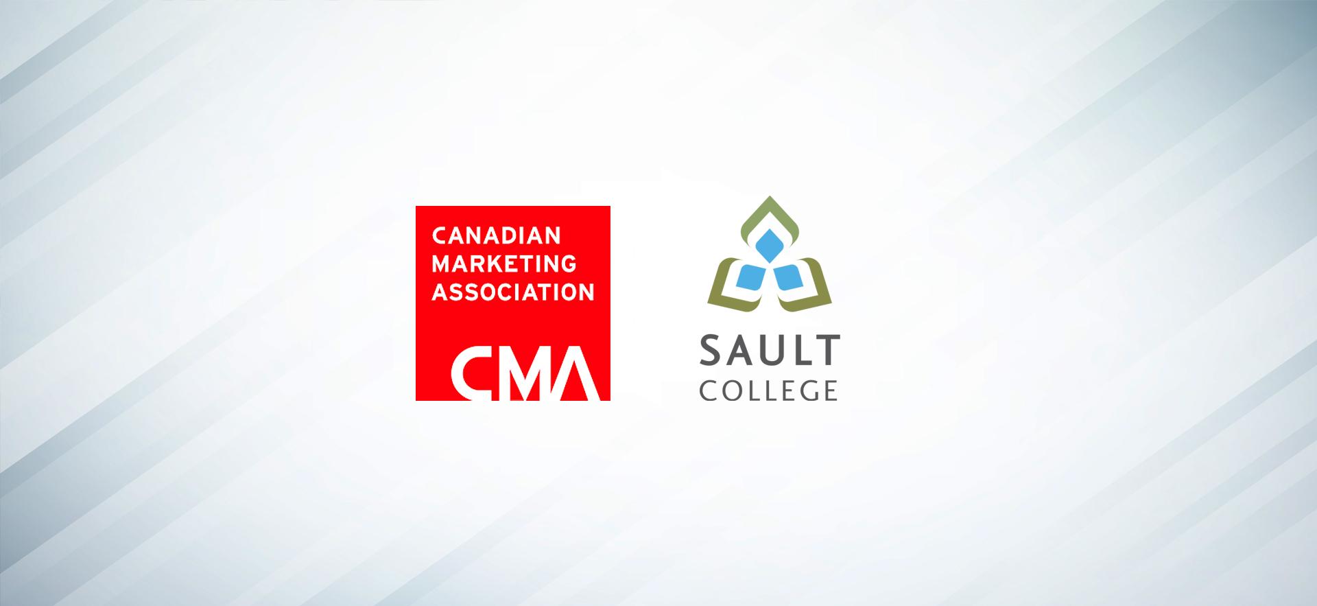 Chartered Marketing Association logo in red on the left and Sault College logo on the right