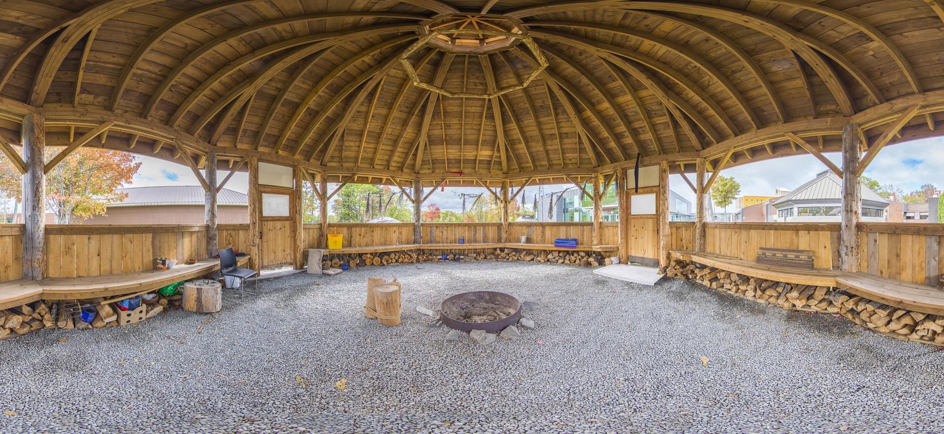 Wiigwaasgamig (Birch Bark House) Sacred Fire Arbour from the inside