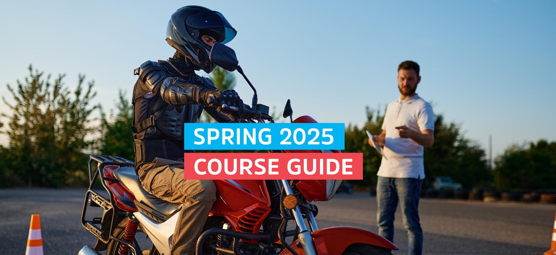Student on motorcycle outside on course with instructor 