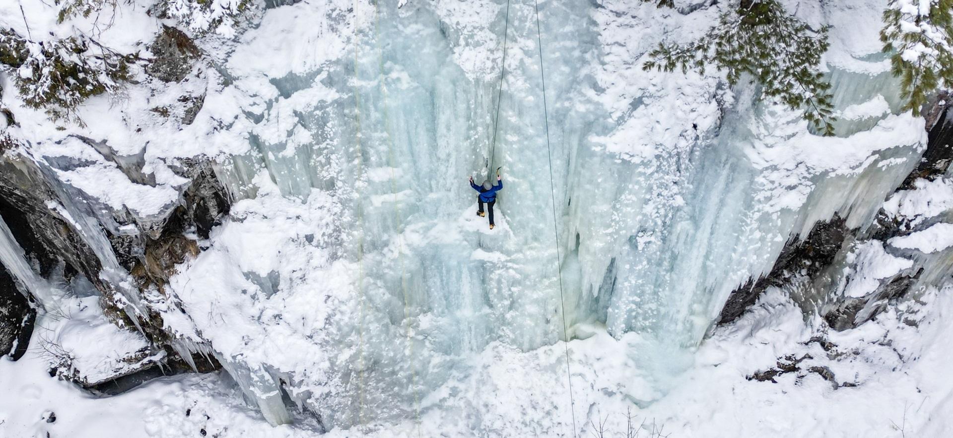 Ice climbing aerial view