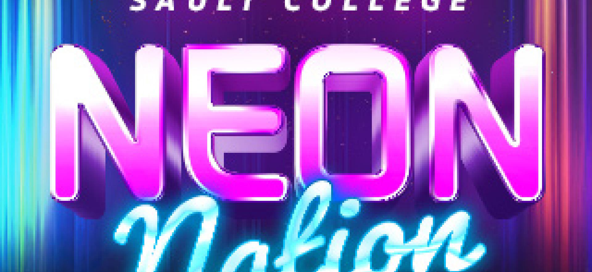 Neon Nation Orientation banner image with bright neon colours and letters