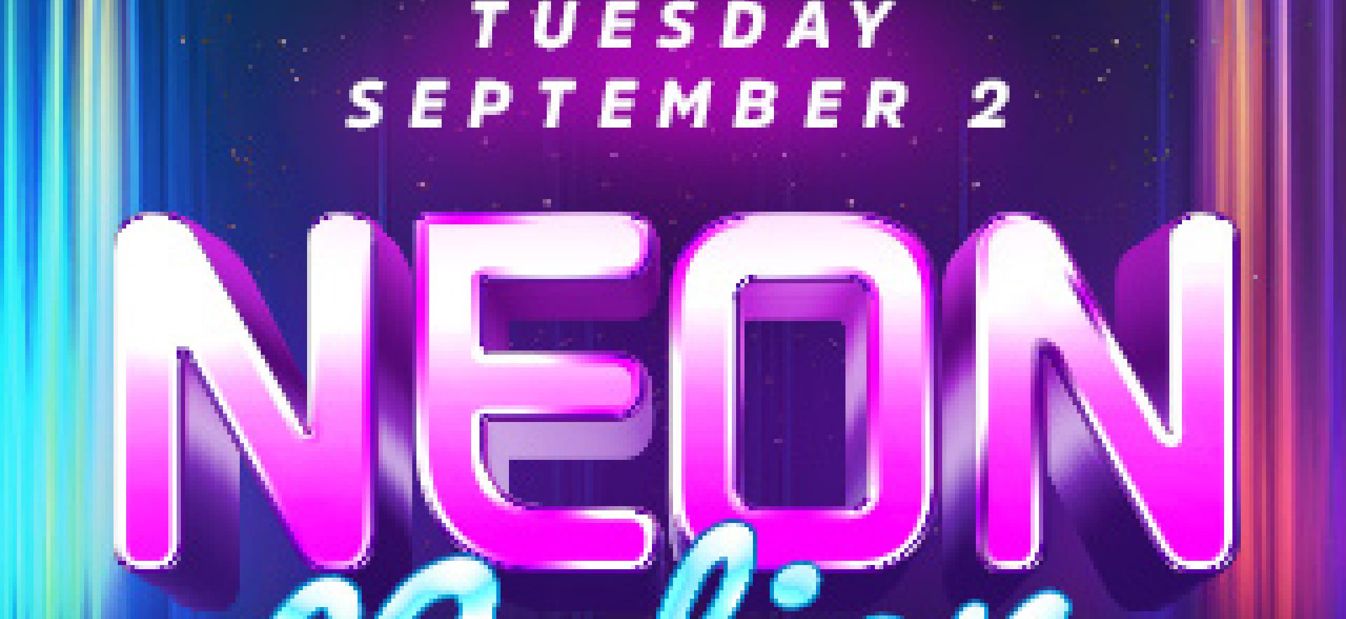 Neon Nation Orientation banner image with bright neon colours and letters