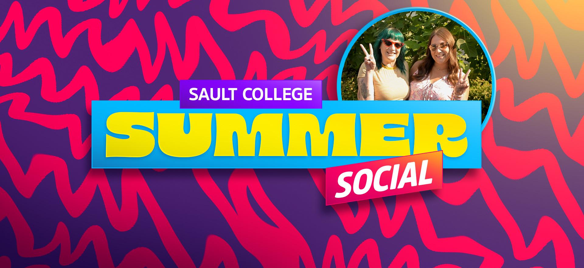 Summer Social with fun colourful retro background and image of two recruiters