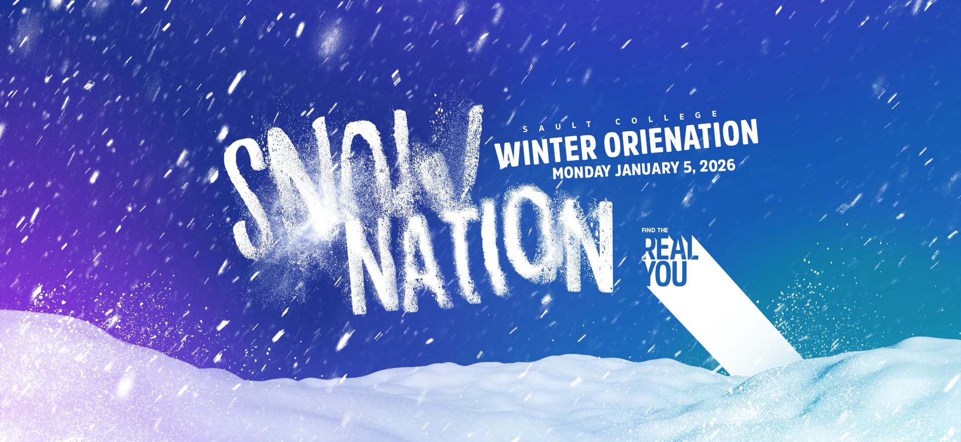 Snow Nation written like snow over blue snowy background