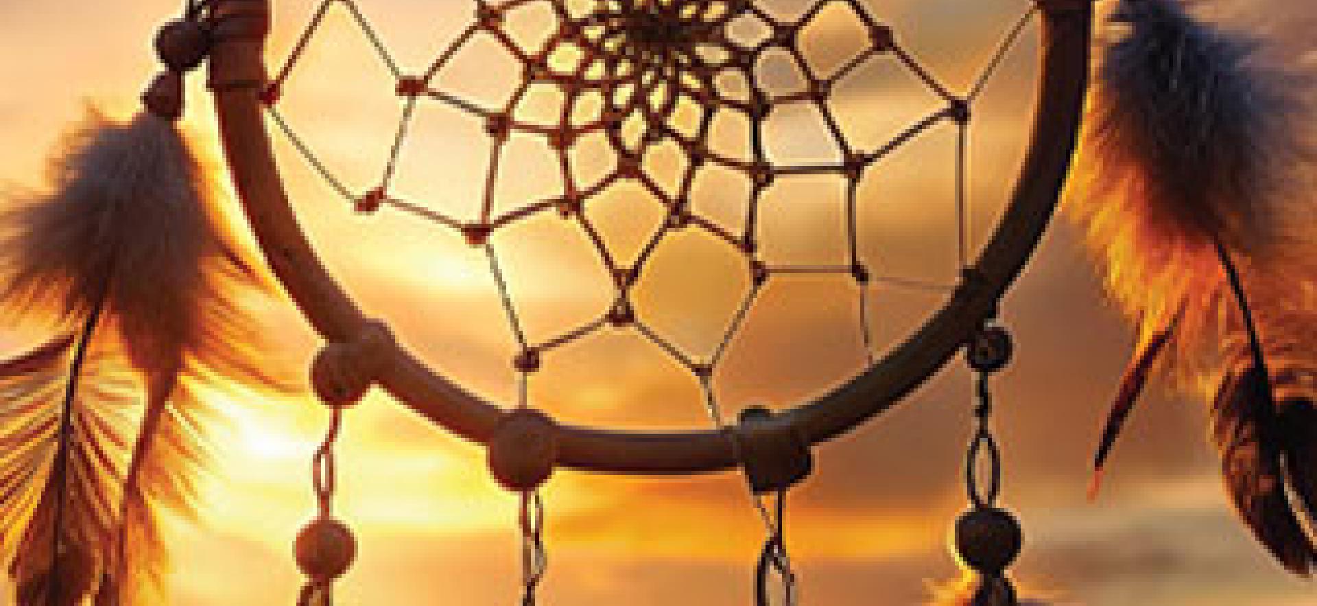 Indigenous Students' Union logo over a sunset sky background with dreamcatcher