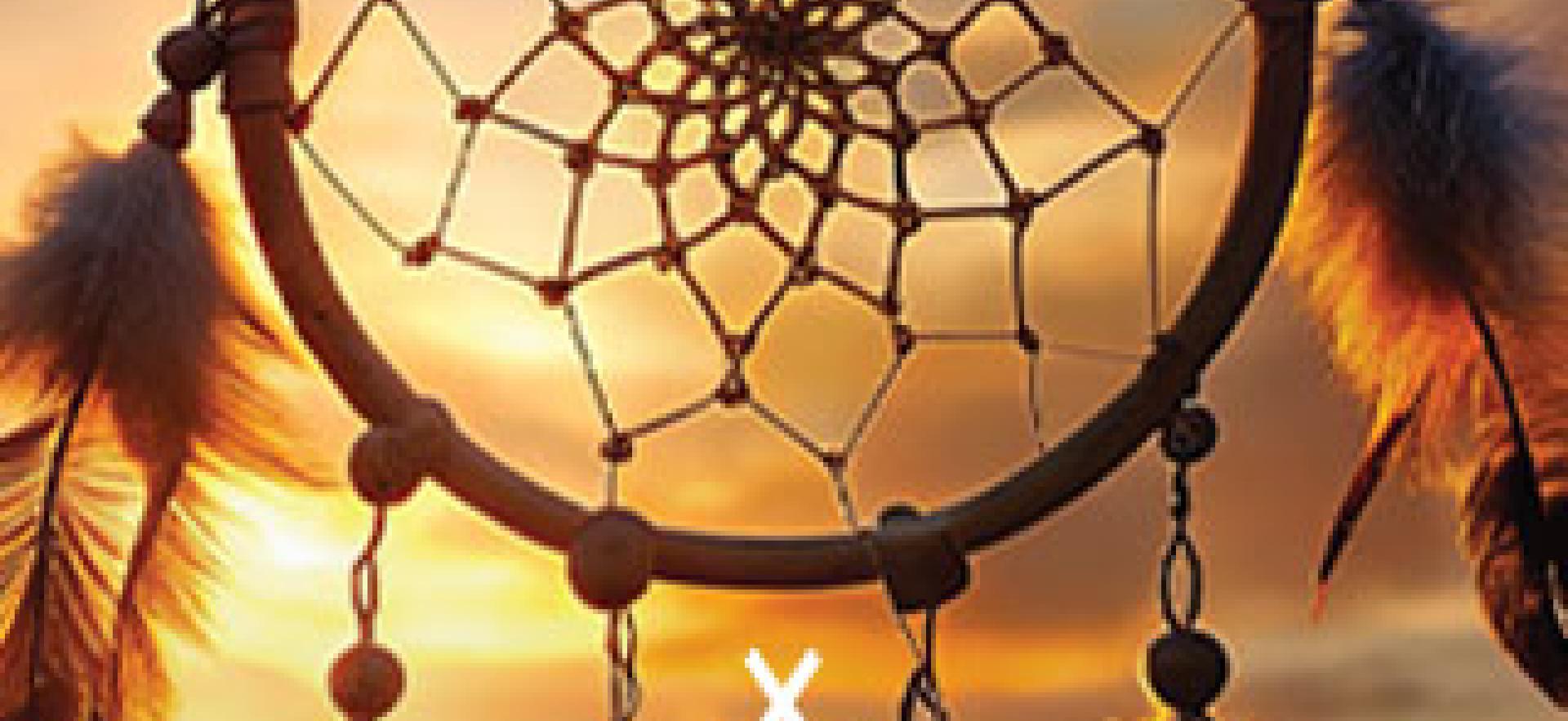 Indigenous Students' Union logo over a sunset sky background with dreamcatcher