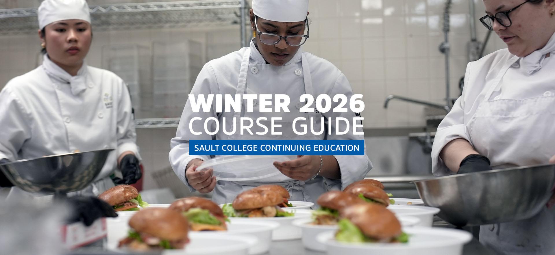 Culinary students prepping food in lab with Winter 2026 Courses for Con Ed text