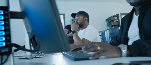IT students working on computers in the lab